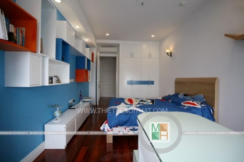 Chúng tôi đã thực hiện việc thi công nội thất phòng ngủ bé trai 2 giường cho chung cư Mandarin Garden Hòa Phát.